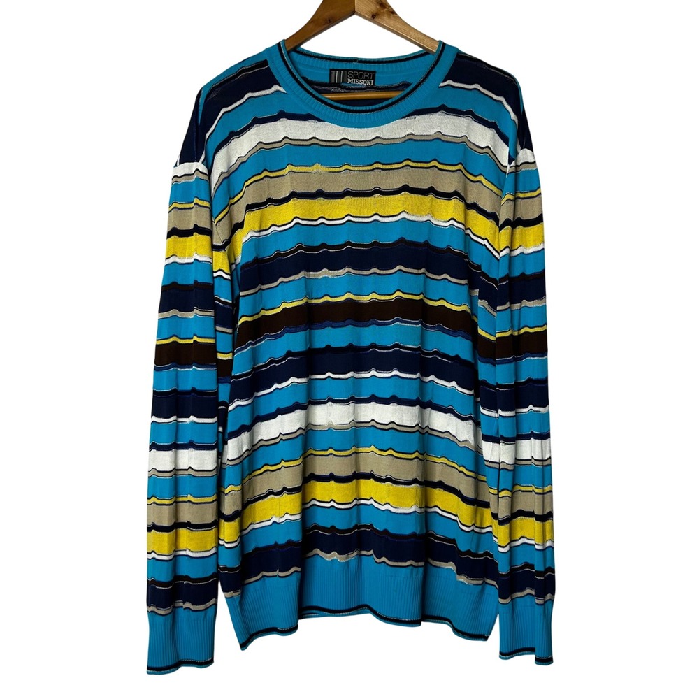 Missoni Sport Sweater Sz XL Vintage Stripe Knit Italian Viscose Classic Designer